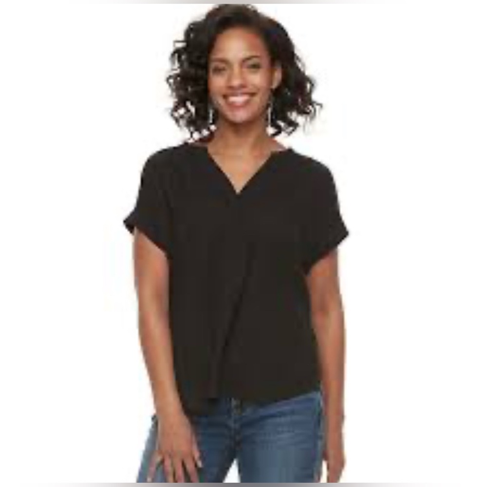 Apt. 9 Woman’s Dolman Sleeve Black Short Sleeve Blouse size Large